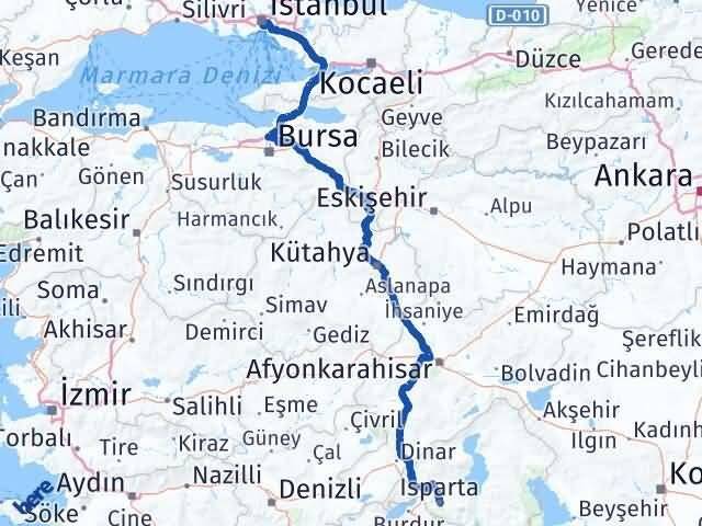 İstanbul Beyoğlu Isparta Arası Kaç Km - Yol Haritası
