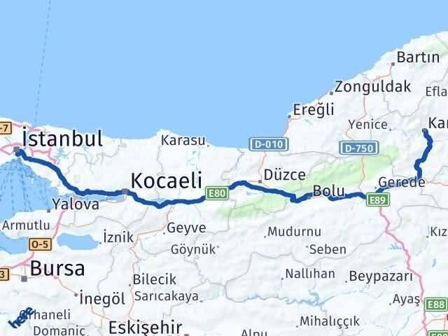İstanbul Beyoğlu Karabük Arası Kaç Km - Yol Haritası