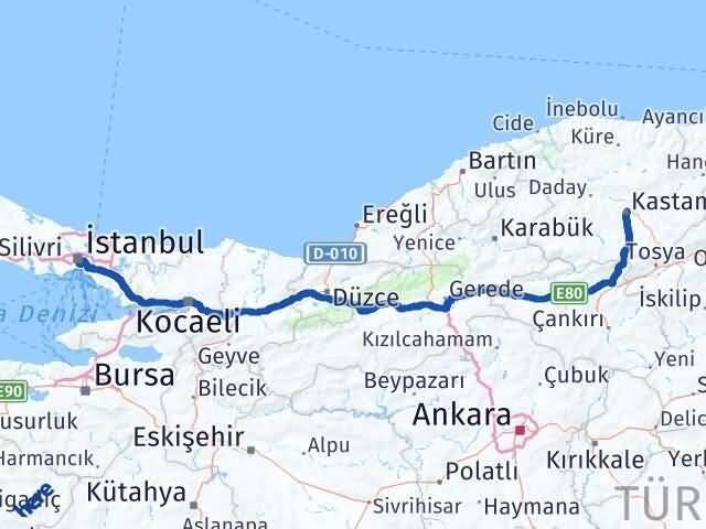 İstanbul Beyoğlu Kastamonu Arası Kaç Km - Yol Haritası