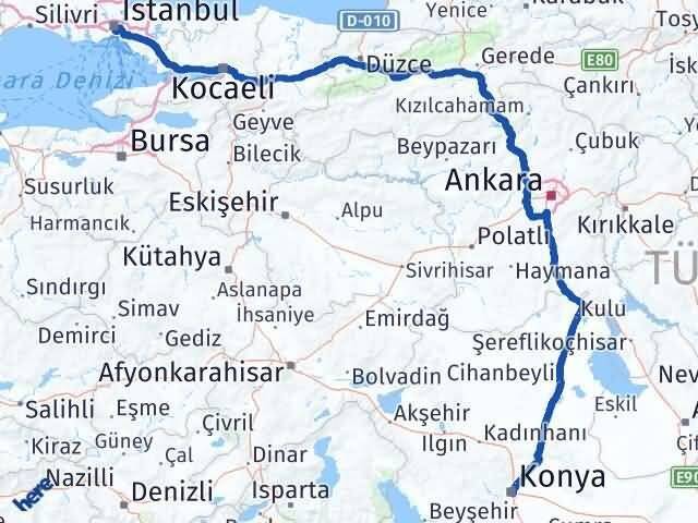 İstanbul Beyoğlu Konya Arası Kaç Km - Yol Haritası
