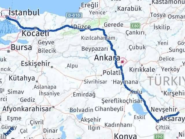 İstanbul Beyoğlu Nevşehir Arası Kaç Km - Yol Haritası