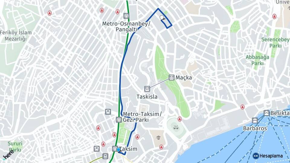 İstanbul Beyoğlu Nişantaşı Şişli Arası Kaç Km - Yol Haritası