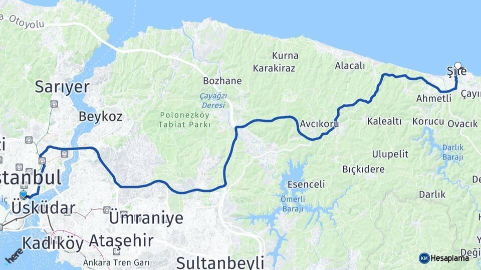 İstanbul Beyoğlu Şile Arası Kaç Km - Yol Haritası