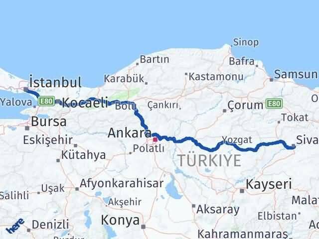 İstanbul Beyoğlu Sivas Arası Kaç Km - Yol Haritası