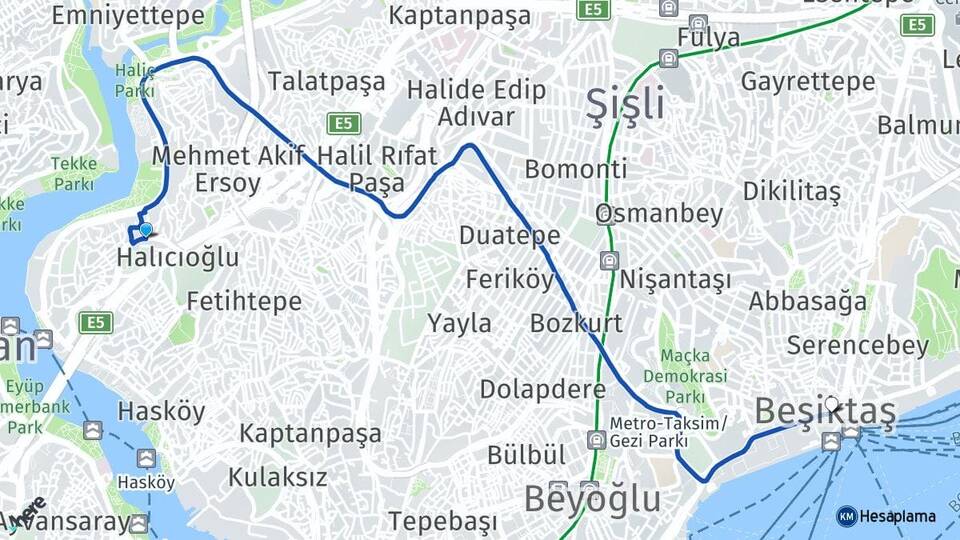 İstanbul Beyoğlu Sütlüce Beşiktaş Arası Kaç Km - Yol Haritası