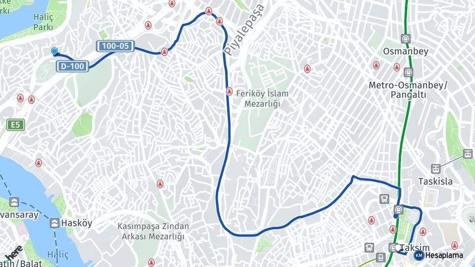 İstanbul Beyoğlu Sütlüce Beyoğlu Arası Kaç Km - Yol Haritası