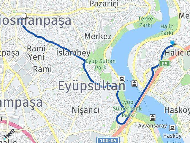 İstanbul Beyoğlu Sütlüce Gaziosmanpaşa Arası Kaç Km - Yol Haritası