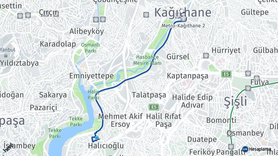 İstanbul Beyoğlu Sütlüce Kağıthane Arası Kaç Km - Yol Haritası