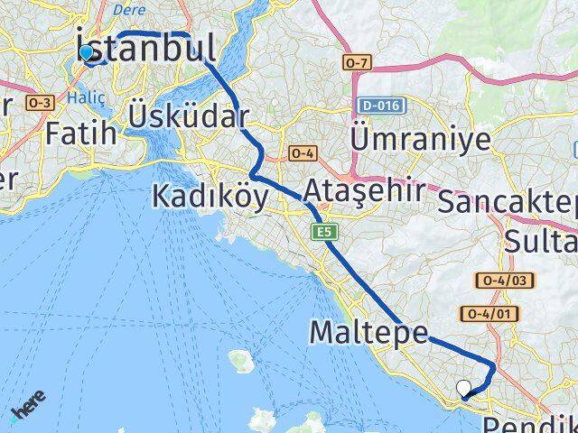 İstanbul Beyoğlu Sütlüce Kartal Arası Kaç Km - Yol Haritası