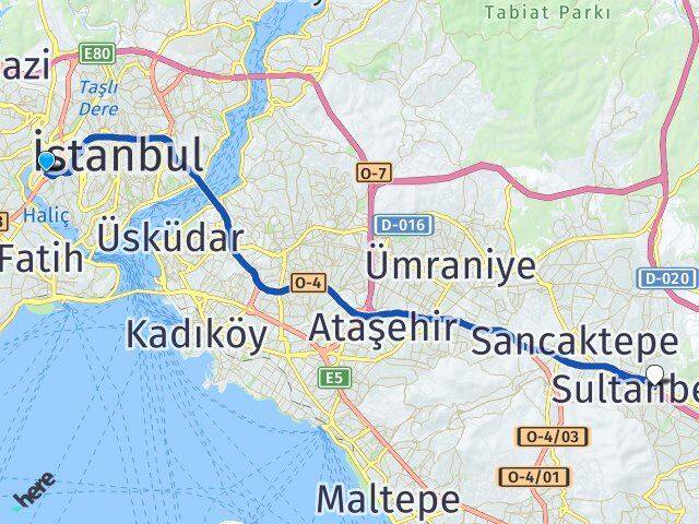 İstanbul Beyoğlu Sütlüce Sultanbeyli Arası Kaç Km - Yol Haritası