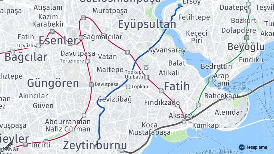 İstanbul Beyoğlu Sütlüce Zeytinburnu Arası Kaç Km - Yol Haritası