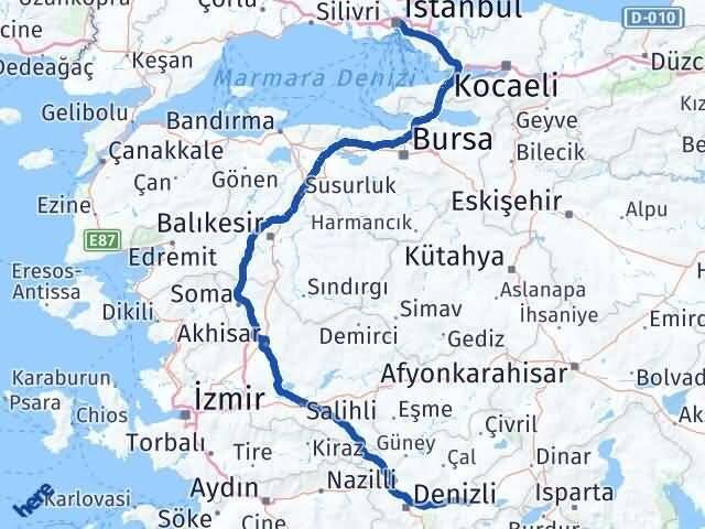 İstanbul Bozkurt Denizli Arası Kaç Km - Yol Haritası