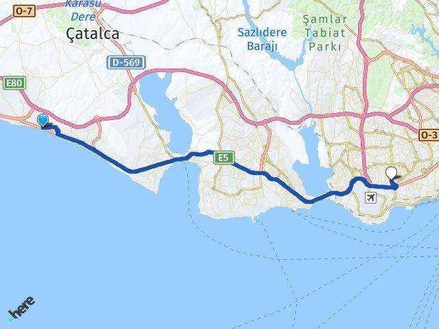 İstanbul Büyükçekmece Celaliye Bahçelievler Arası Kaç Km - Yol Haritası