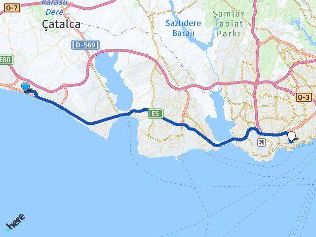 İstanbul Büyükçekmece Celaliye Bakırköy Arası Kaç Km - Yol Haritası