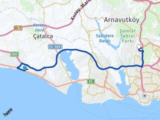 İstanbul Büyükçekmece Celaliye Başakşehir Arası Kaç Km - Yol Haritası