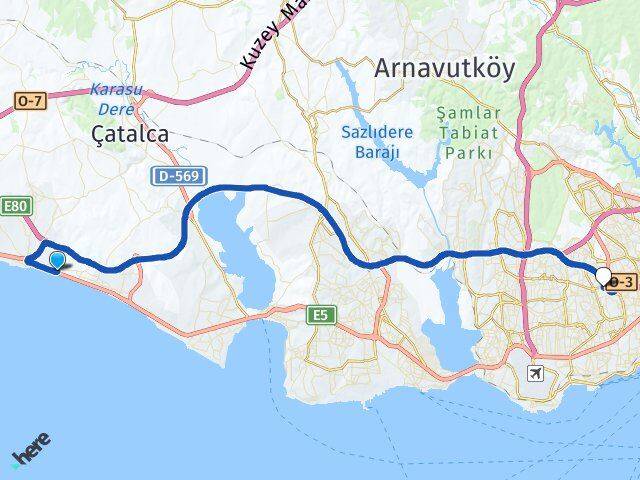 İstanbul Büyükçekmece Celaliye Esenler Arası Kaç Km - Yol Haritası