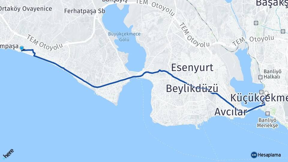 İstanbul Büyükçekmece Celaliye Küçükçekmece Arası Kaç Km - Yol Haritası
