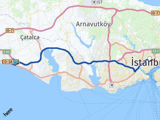 İstanbul Büyükçekmece Celaliye Şişli Arası Kaç Km - Yol Haritası