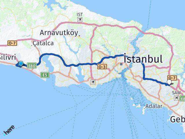 İstanbul Büyükçekmece Celaliye Sultanbeyli Arası Kaç Km - Yol Haritası