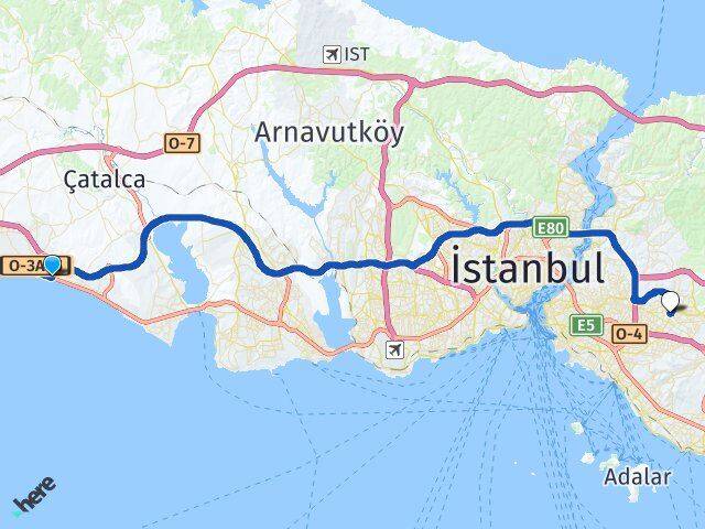 İstanbul Büyükçekmece Celaliye Ümraniye Arası Kaç Km - Yol Haritası