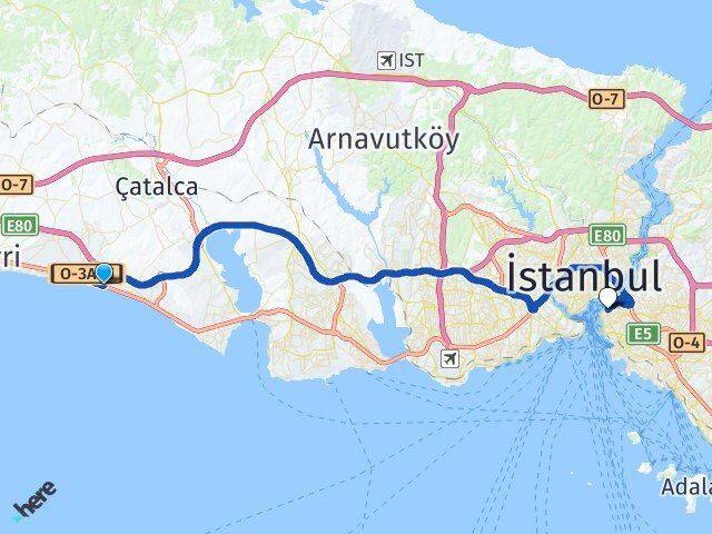 İstanbul Büyükçekmece Celaliye Üsküdar Arası Kaç Km - Yol Haritası