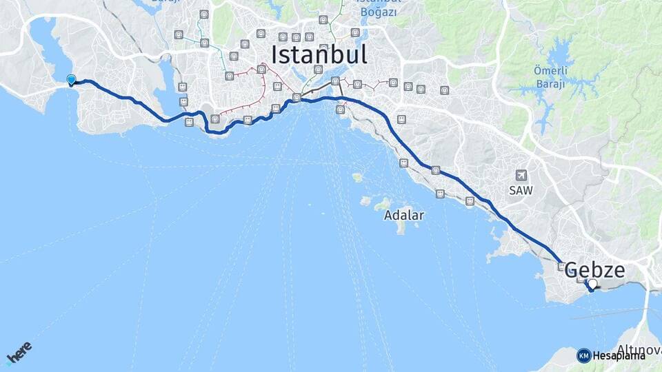 İstanbul Büyükçekmece Eskihisar Gebze Kocaeli Arası Kaç Km - Yol Haritası