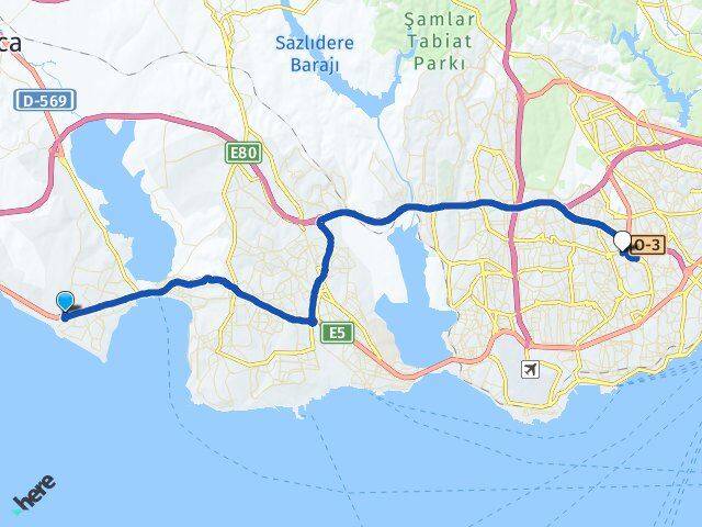 İstanbul Büyükçekmece Güzelce Esenler Arası Kaç Km - Yol Haritası
