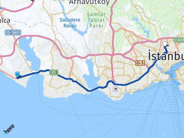 İstanbul Büyükçekmece Güzelce Kağıthane Arası Kaç Km - Yol Haritası