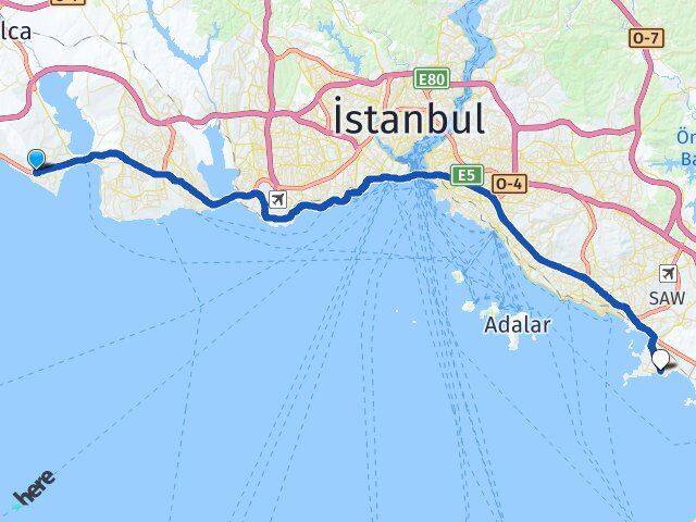 İstanbul Büyükçekmece Güzelce Tuzla Arası Kaç Km - Yol Haritası