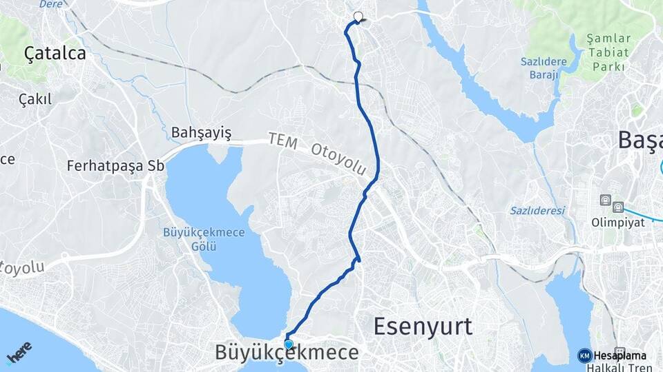 İstanbul Büyükçekmece Hadımköy Arnavutköy Arası Kaç Km - Yol Haritası