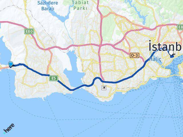 İstanbul Büyükçekmece Harbiye Şişli Arası Kaç Km - Yol Haritası