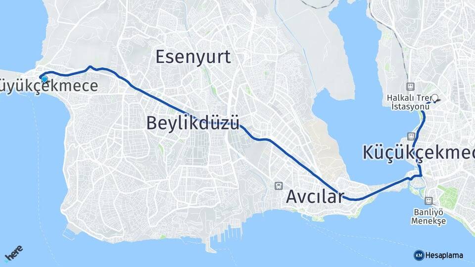 İstanbul Büyükçekmece Kanarya Küçükçekmece Arası Kaç Km - Yol Haritası