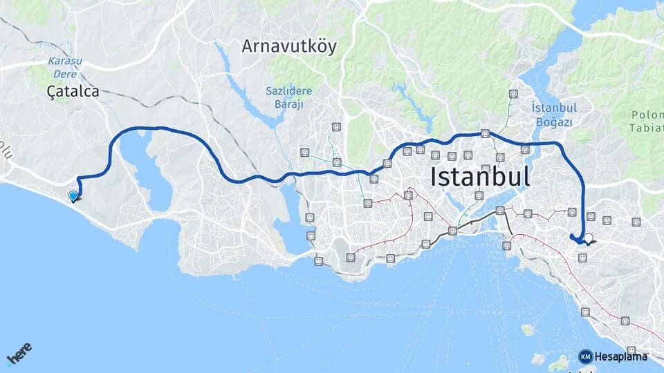 İstanbul Büyükçekmece Kumburgaz Ataşehir Arası Kaç Km - Yol Haritası