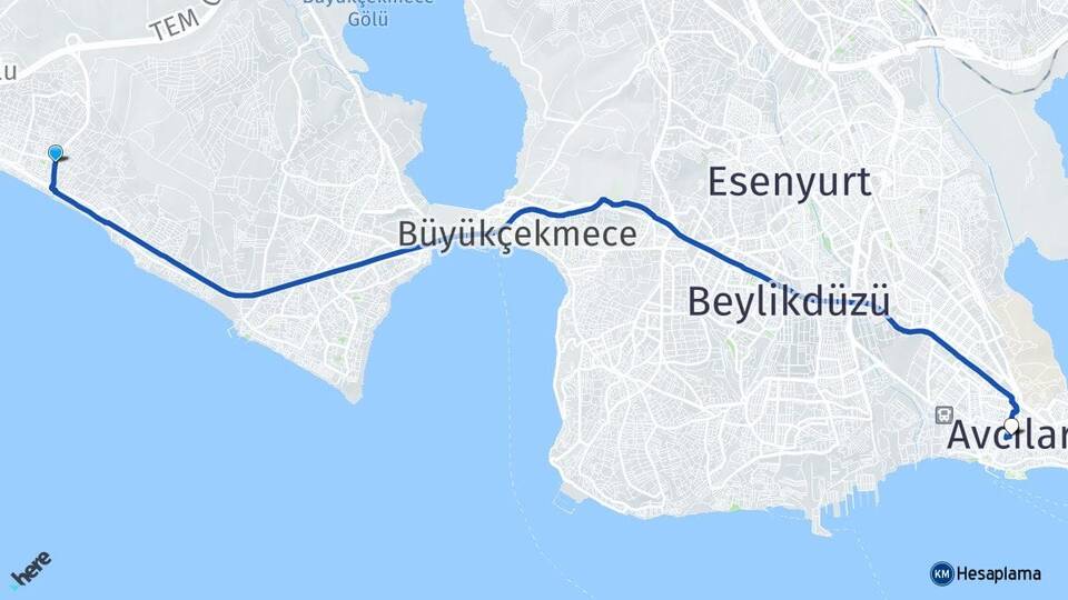 İstanbul Büyükçekmece Kumburgaz Avcılar Arası Kaç Km - Yol Haritası