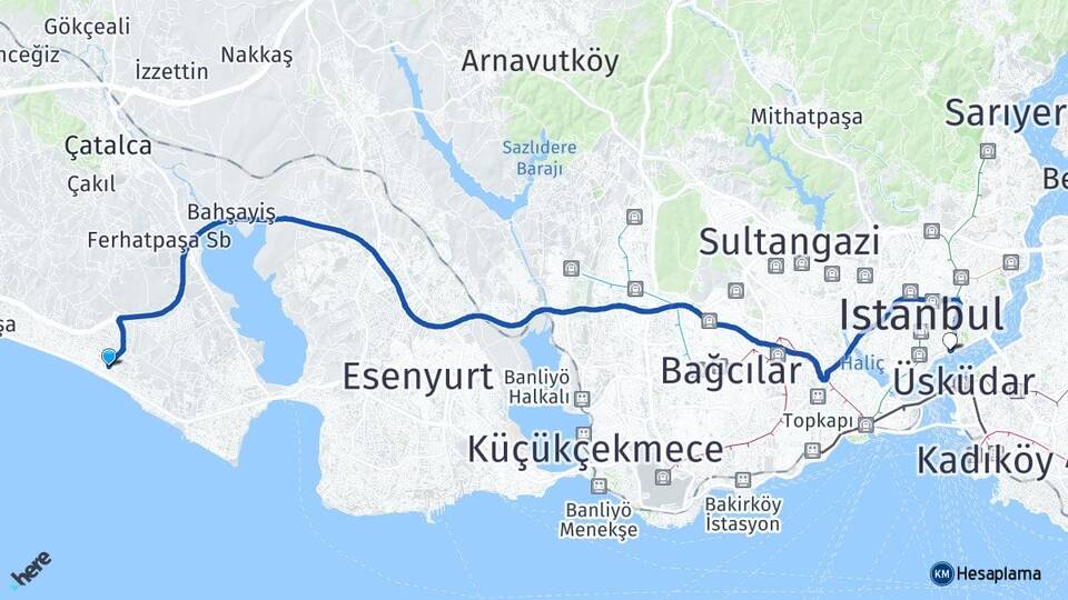 İstanbul Büyükçekmece Kumburgaz Beşiktaş Arası Kaç Km - Yol Haritası