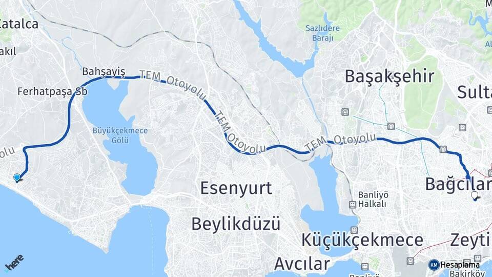 İstanbul Büyükçekmece Kumburgaz Güngören Arası Kaç Km - Yol Haritası