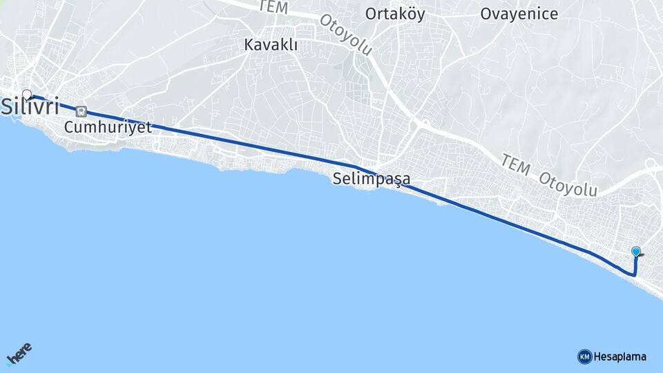 İstanbul Büyükçekmece Kumburgaz Silivri Arası Kaç Km - Yol Haritası