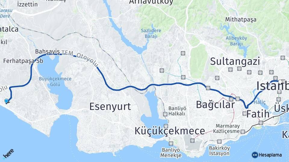 İstanbul Büyükçekmece Kumburgaz Şişli Arası Kaç Km - Yol Haritası