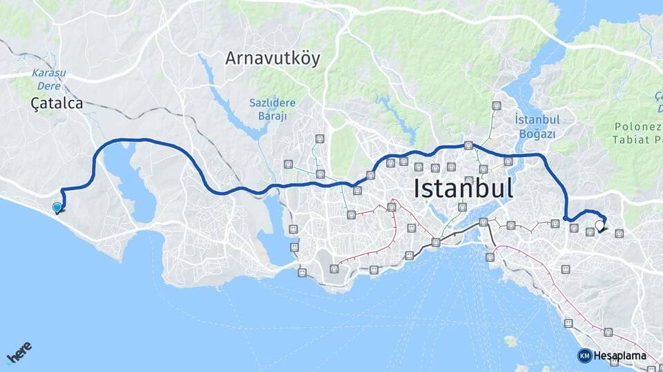 İstanbul Büyükçekmece Kumburgaz Ümraniye Arası Kaç Km - Yol Haritası