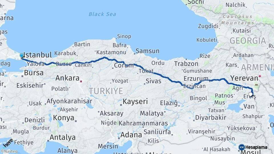 İstanbul Çaldıran Van Arası Kaç Km - Yol Haritası