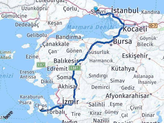 İstanbul Çatalca Alaçatı Çeşme İzmir Arası Kaç Km - Yol Haritası