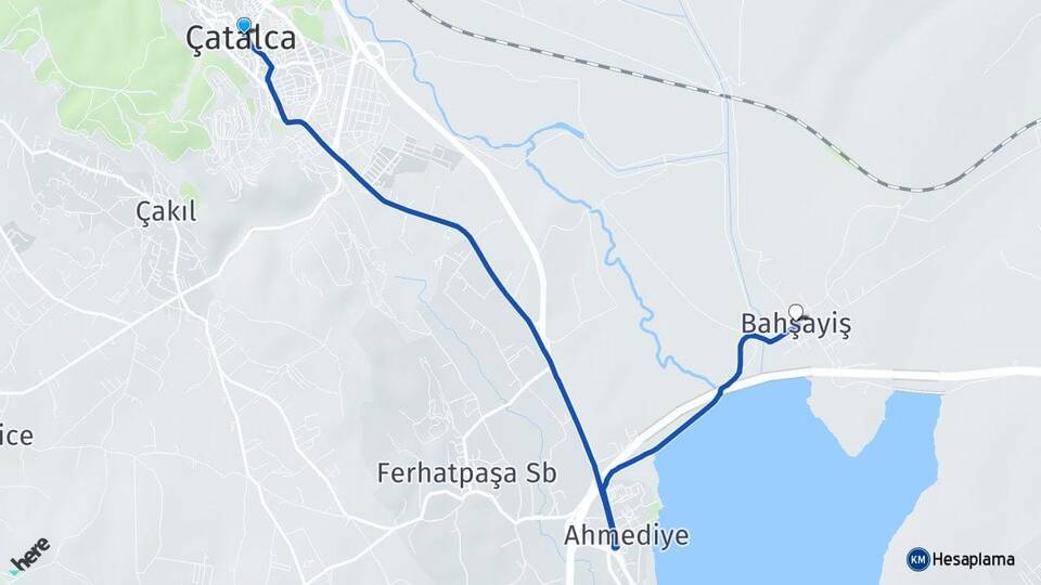 İstanbul Çatalca Bahşayiş Çatalca Arası Kaç Km - Yol Haritası