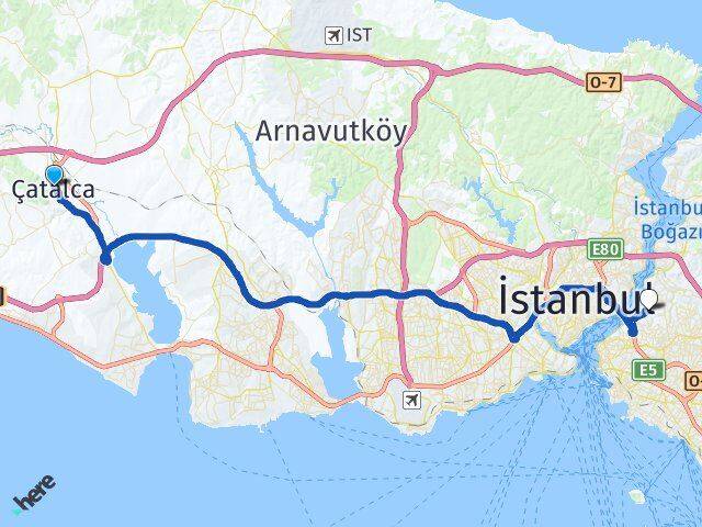 İstanbul Çatalca Çengelköy Üsküdar Arası Kaç Km - Yol Haritası