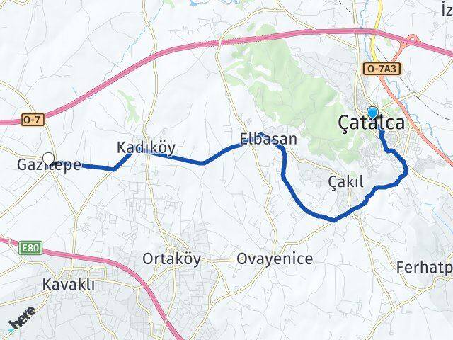 İstanbul Çatalca Gazitepe Silivri Arası Kaç Km - Yol Haritası