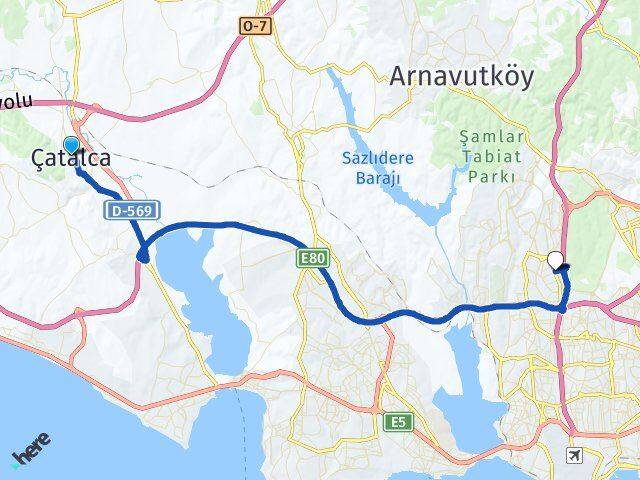 İstanbul Çatalca İkitelli OSB Başakşehir Arası Kaç Km - Yol Haritası