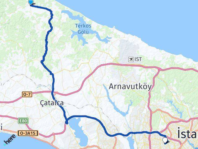 İstanbul Çatalca Karacaköy Bağcılar Arası Kaç Km - Yol Haritası