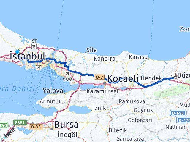 İstanbul Çatalca Taşköprü Düzce Arası Kaç Km - Yol Haritası