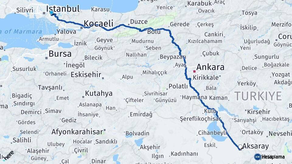 İstanbul Çekmeköy Aksaray Arası Kaç Km - Yol Haritası