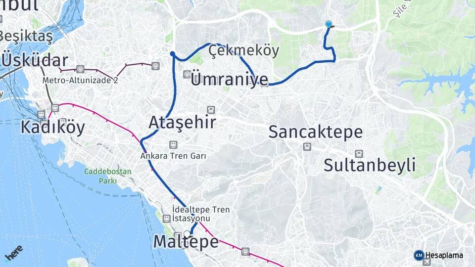 İstanbul Çekmeköy Alemdağ Maltepe Arası Kaç Km - Yol Haritası