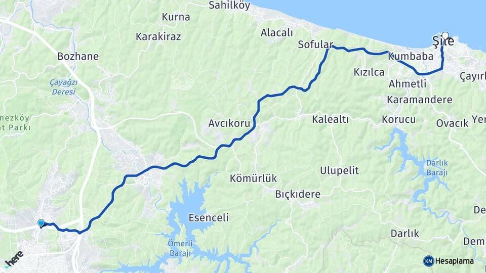 İstanbul Çekmeköy Alemdağ Şile Arası Kaç Km - Yol Haritası